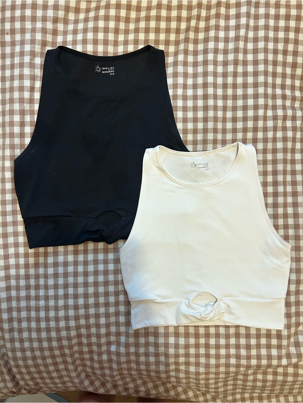 Offline by aerie Knot-Front Crop Tank Top - Black & White bundle